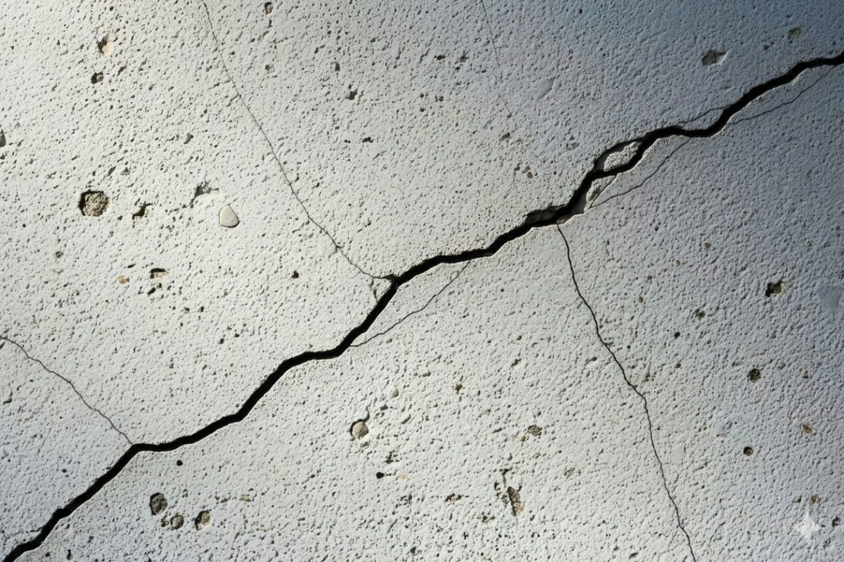 A deep crack running through a concrete surface, illustrating the predictable structural failure that results from violating governing architectural constraints in hotel marketing.