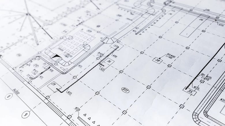 Architectural blueprint detail representing the sequential layers of Owned Demand Infrastructure and Knowledge Formation Optimization for luxury hotels.
