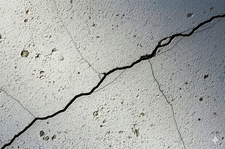 A deep crack running through a concrete surface, illustrating the predictable structural failure that results from violating governing architectural constraints in hotel marketing.