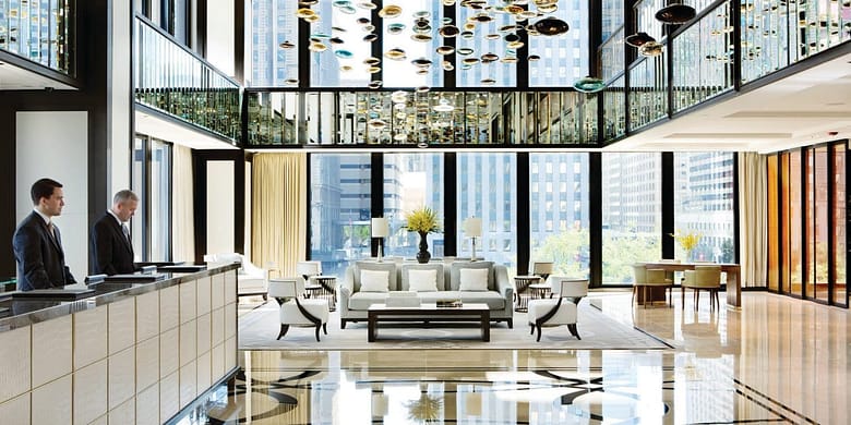 Spacious and elegant luxury hotel lobby interior