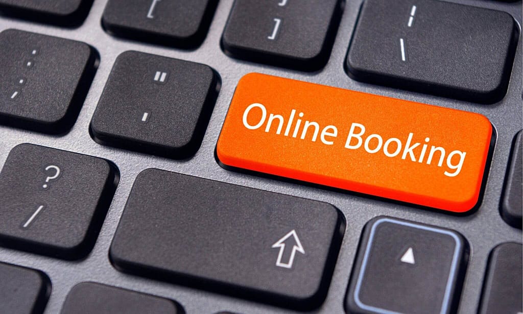 Traveler booking a luxury hotel online