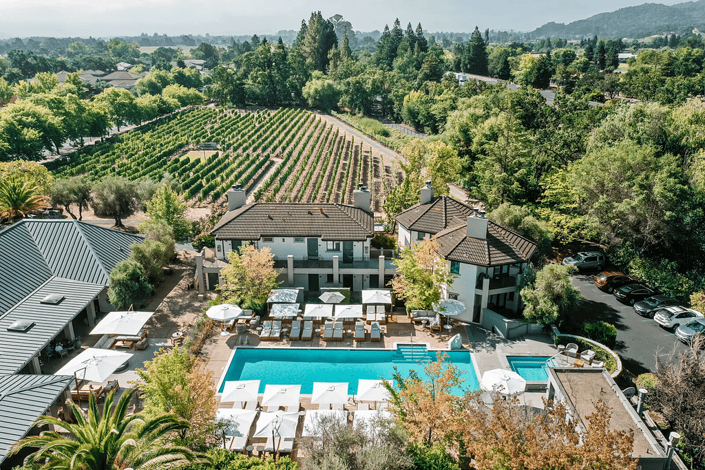 Hotel Villagio luxury resort exterior in Napa Valley with modern architecture