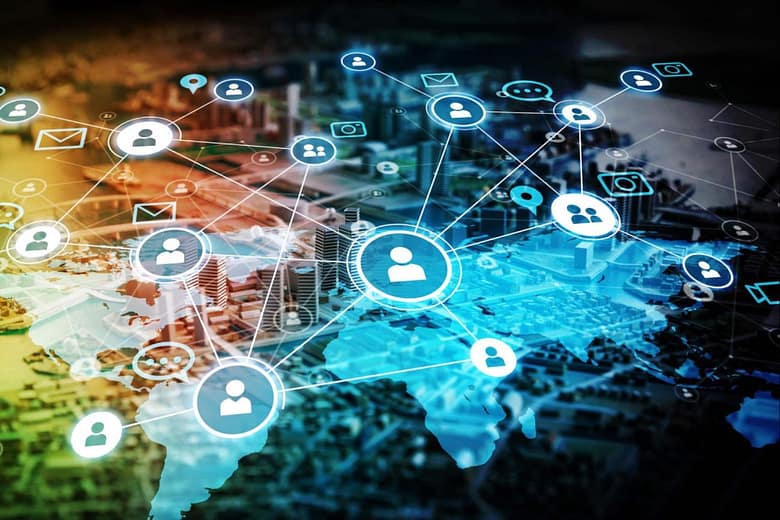 Digital network representing audience connections and demand infrastructure used in luxury hotel marketing