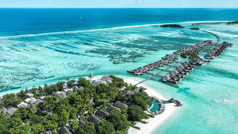 Independent hotel OTA dependence — luxury resort aerial view