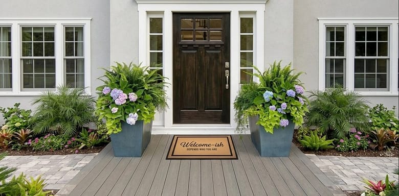 Welcome-ish door mat. Depends who you are.