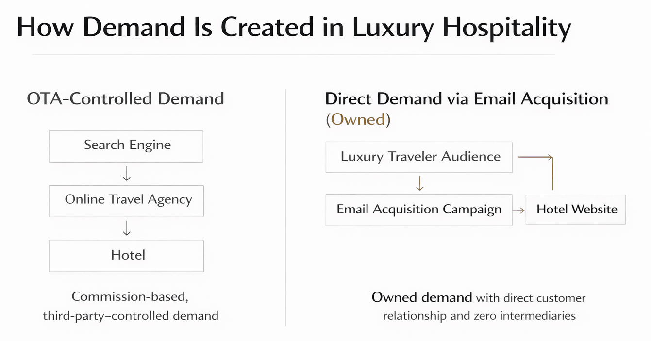 Luxury hotel demand creation vs OTA dependence — email acquisition framework